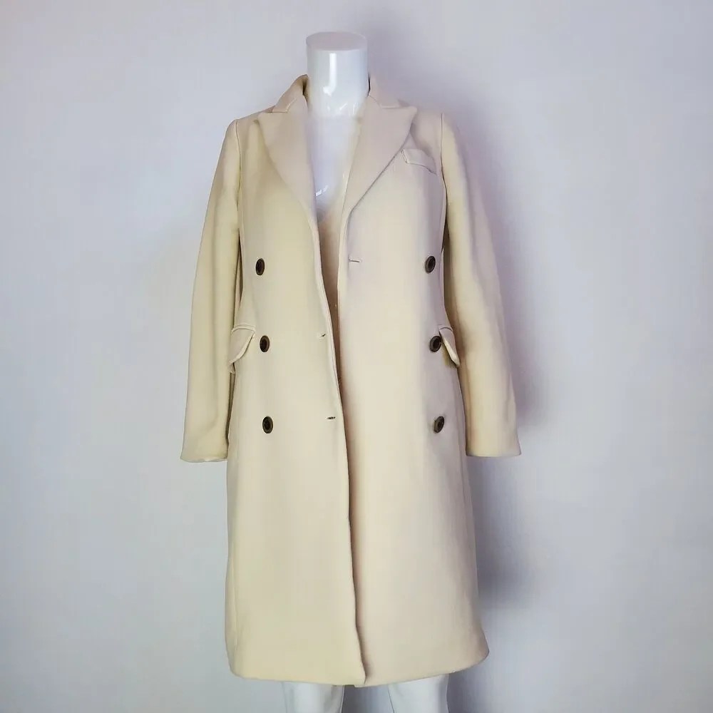 J. Crew Cream Wool Double-Breasted Coat - Picture 2 of 9